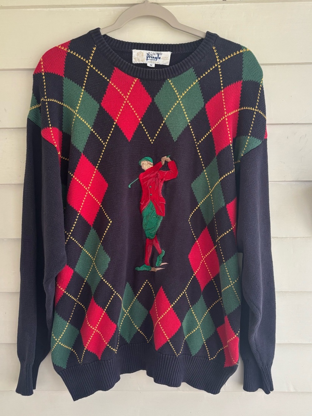 Pringle Cotton Navy Argyle Golf Embroidered Crewneck Sweater Men’s Medium